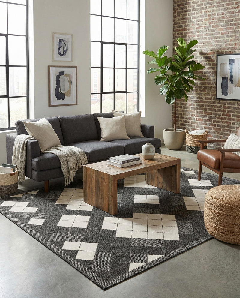 Urban Terrace Collection Area Rug -  Williamsburg Rectangle Black and White  lifestyle 20