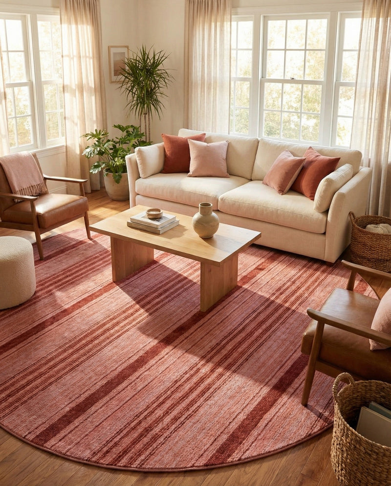 Jewel Oasis Collection Area Rug - Sapphire (Rusty Pink Rose) Round Rusty Pink Rose  lifestyle 47
