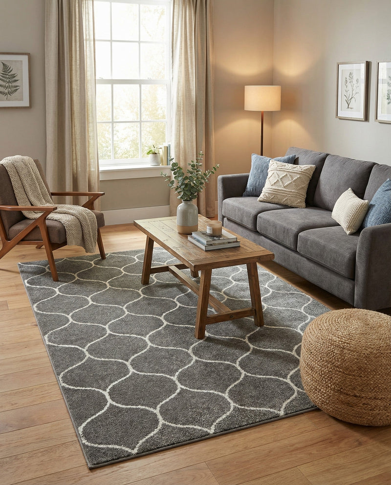Trellis Mosaic Collection Area Rug -  Pergolatown (Dark Gray) Rectangle Dark Gray  lifestyle 12
