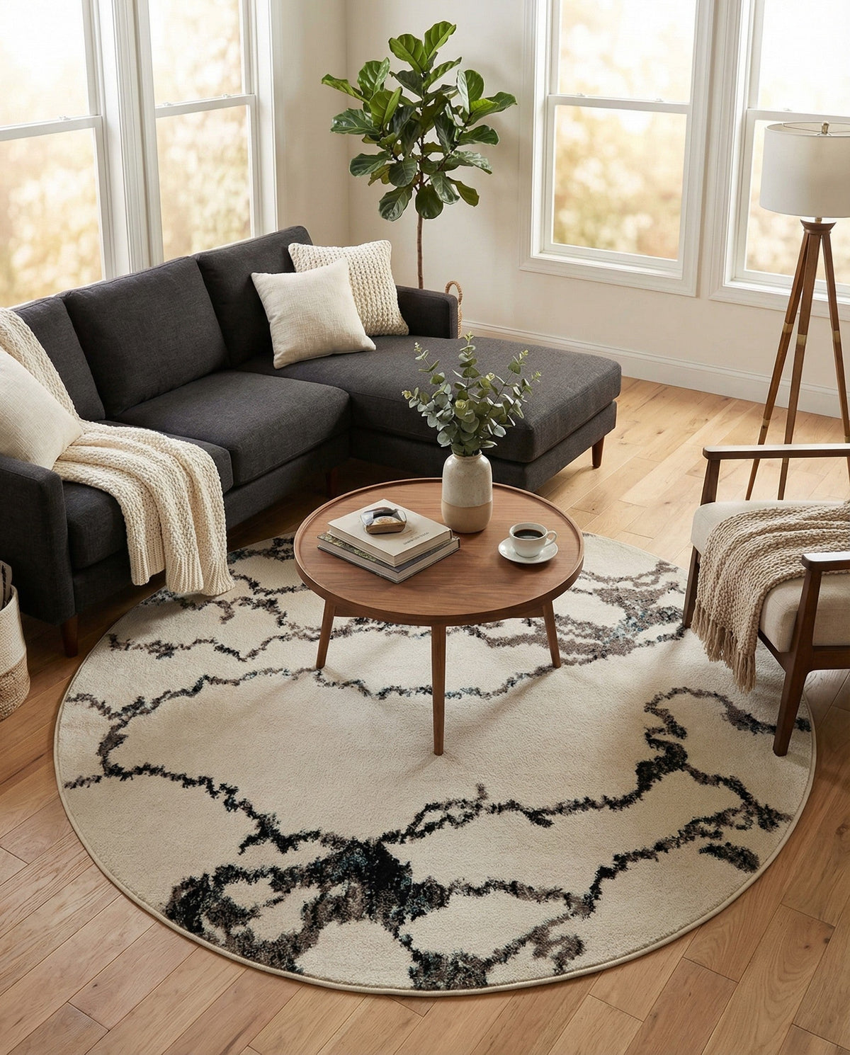 Brighton Terrace Collection Area Rug -  Aldrington Round Ivory  lifestyle 113