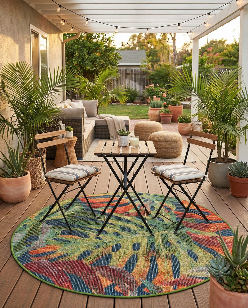 Coastal Terrace Collection Area Rug -  Pier Round Multi  lifestyle 72