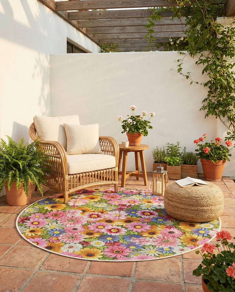 Seaside Blooms Collection Area Rug -  Marseilles Round Multi  lifestyle 79
