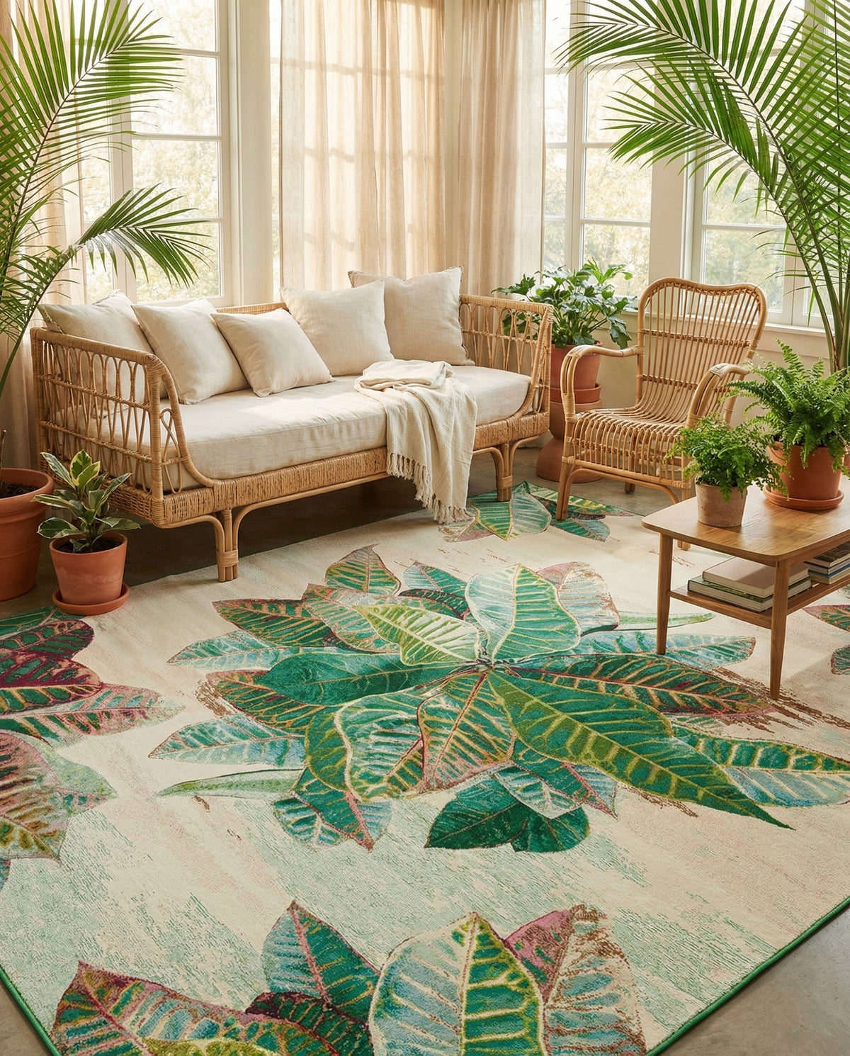 Seaside Blooms Collection Area Rug -  Fern Rectangle Multi  lifestyle 41
