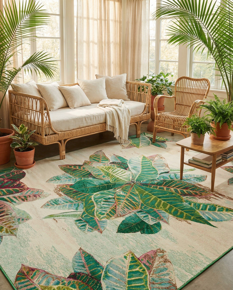Seaside Blooms Collection Area Rug -  Fern Rectangle Multi  lifestyle 41