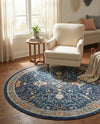 Seville Stripes Collection Area Rug -  Malaga (Navy Blue) Round Navy Blue  lifestyle 78
