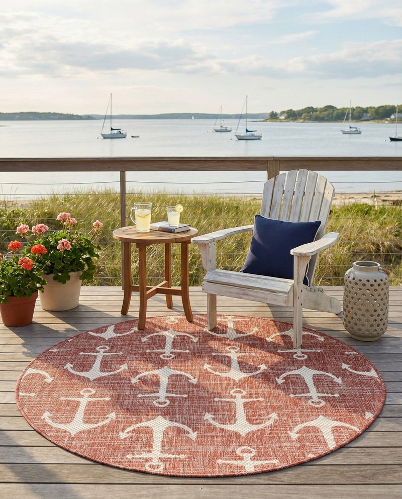 Seaside Haven Rugs Collection Area Rug - Sapphire (Rust Red) Round Rust Red  lifestyle 29