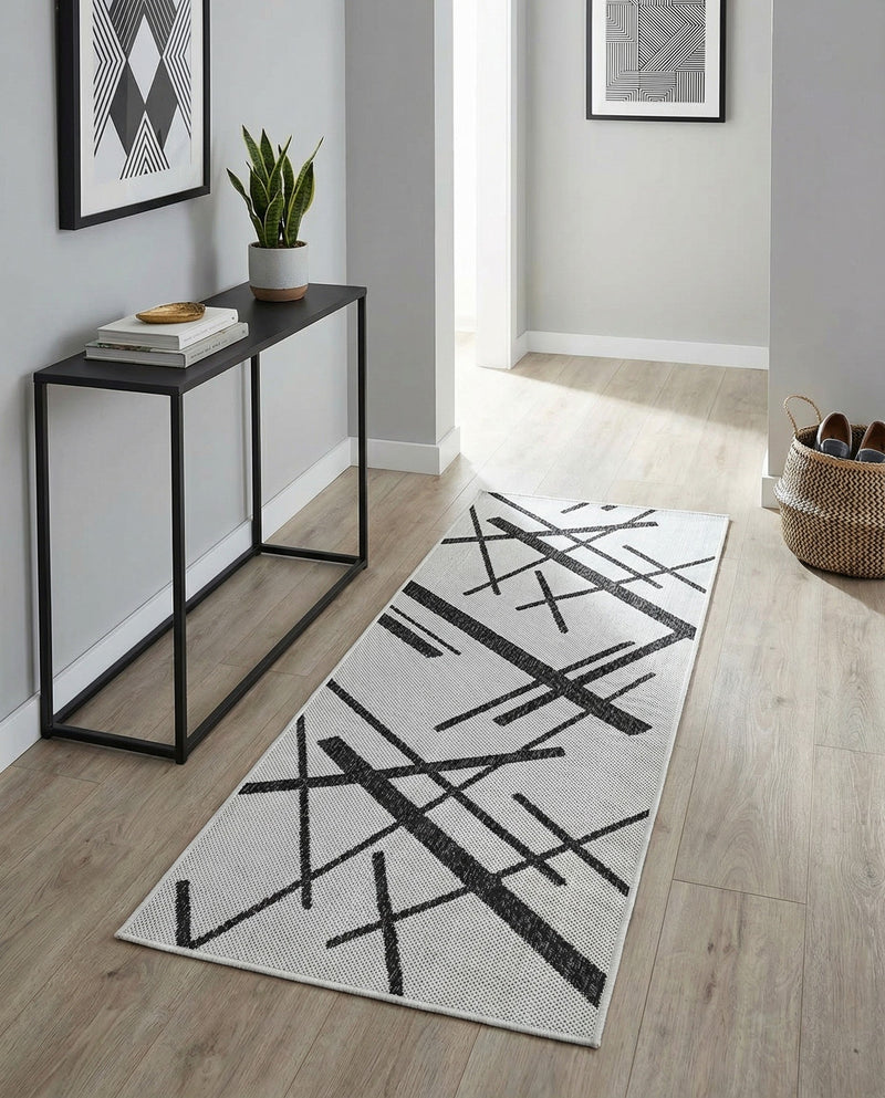 Urban Terrace Collection Area Rug -  Bowery Runner Black and White  lifestyle 43
