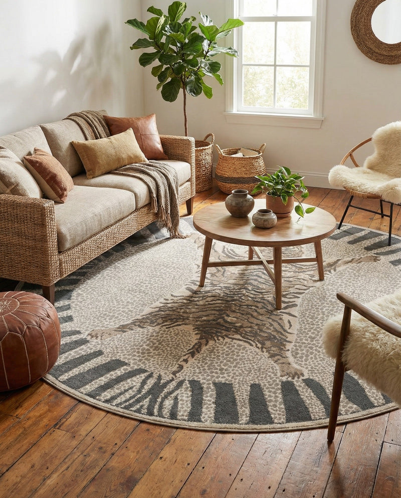 Savannah Sojourn Collection Area Rug -  Masai Round Gray and Ivory  lifestyle 54