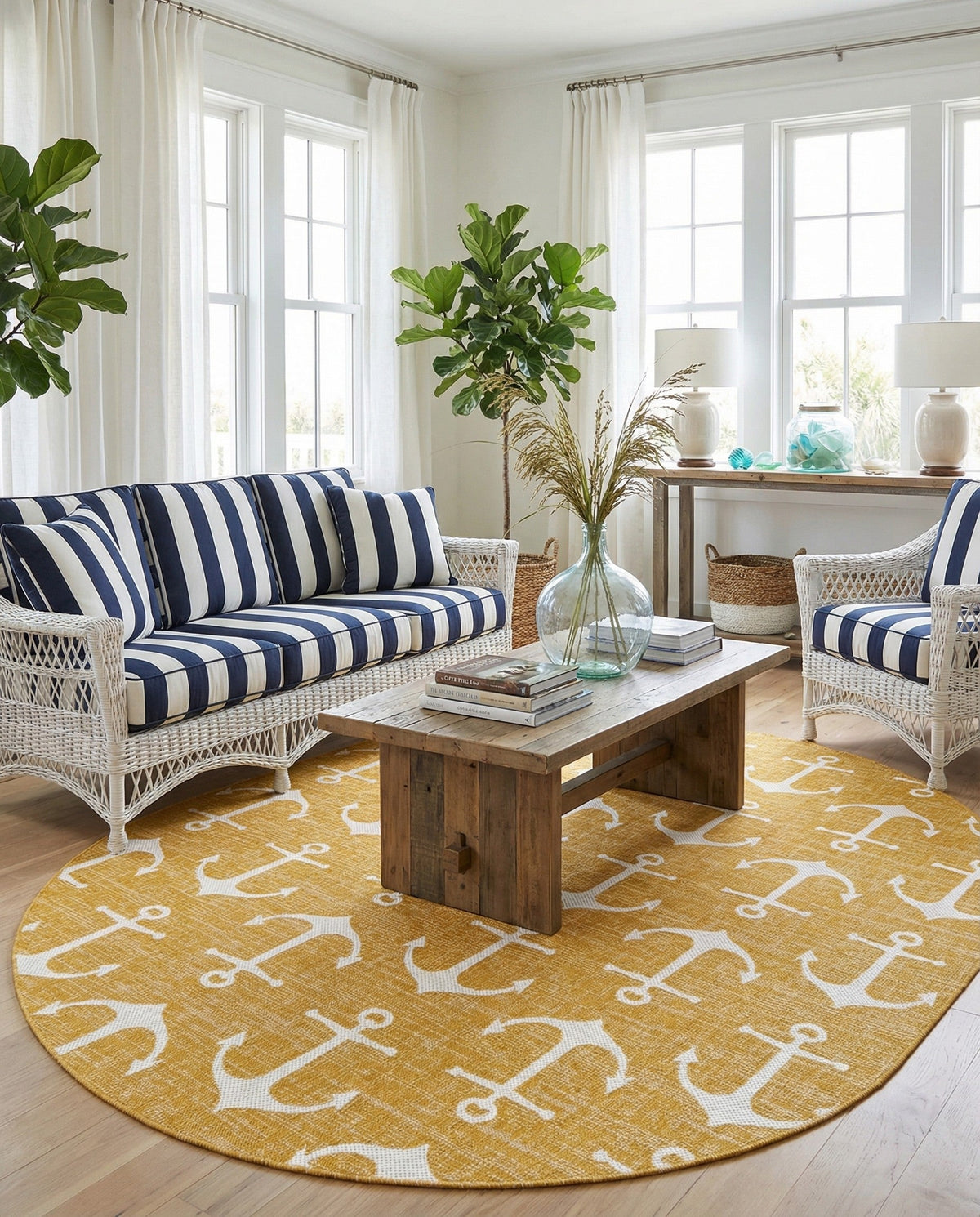 Seaside Haven Rugs Collection Area Rug - Sapphire (Yellow) Oval Yellow  lifestyle 87