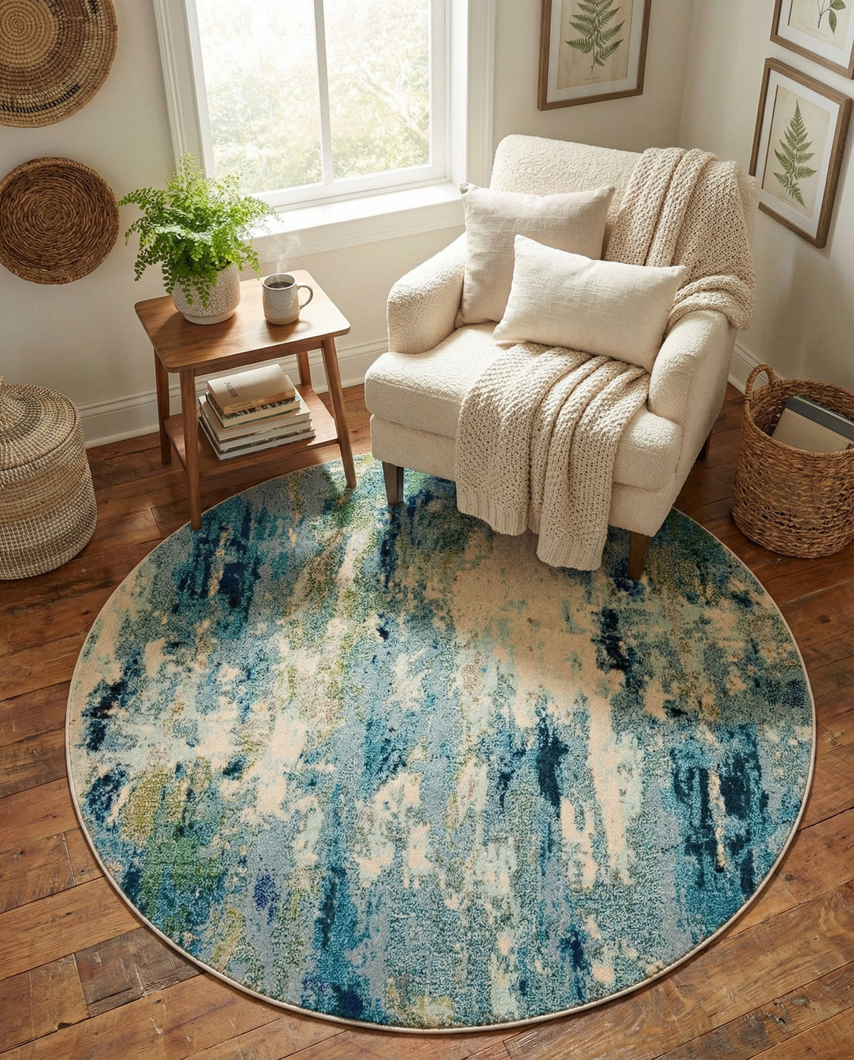 Chromatic Oasis Collection Area Rug -  Serene Round Light Blue  lifestyle 96