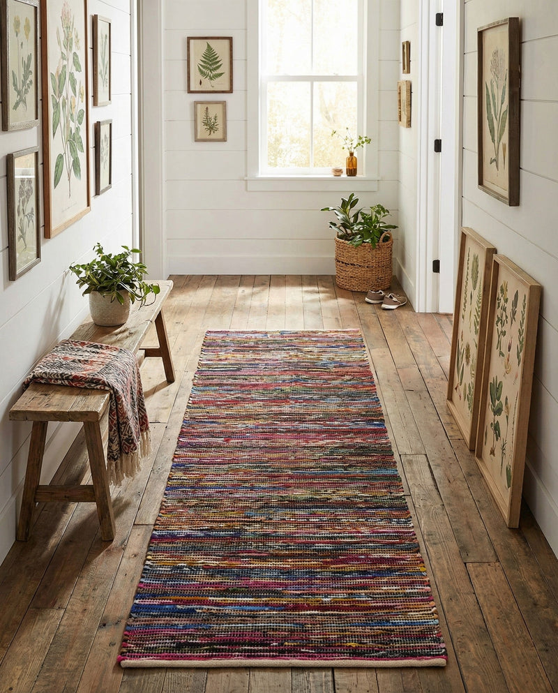 Thar Cotton Collection Area Rug - Alleppey Runner Multi Black  lifestyle 51