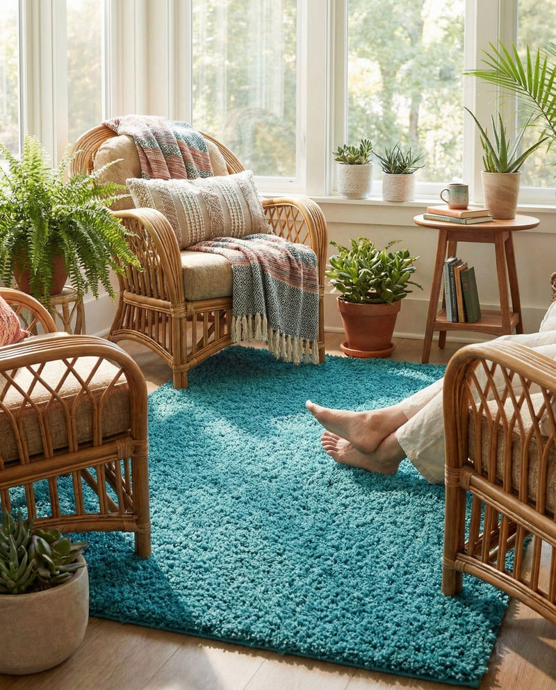 Plush Oasis Collection Area Rug - Serenity (Deep Aqua Blue) Rectangle Deep Aqua Blue  lifestyle 18