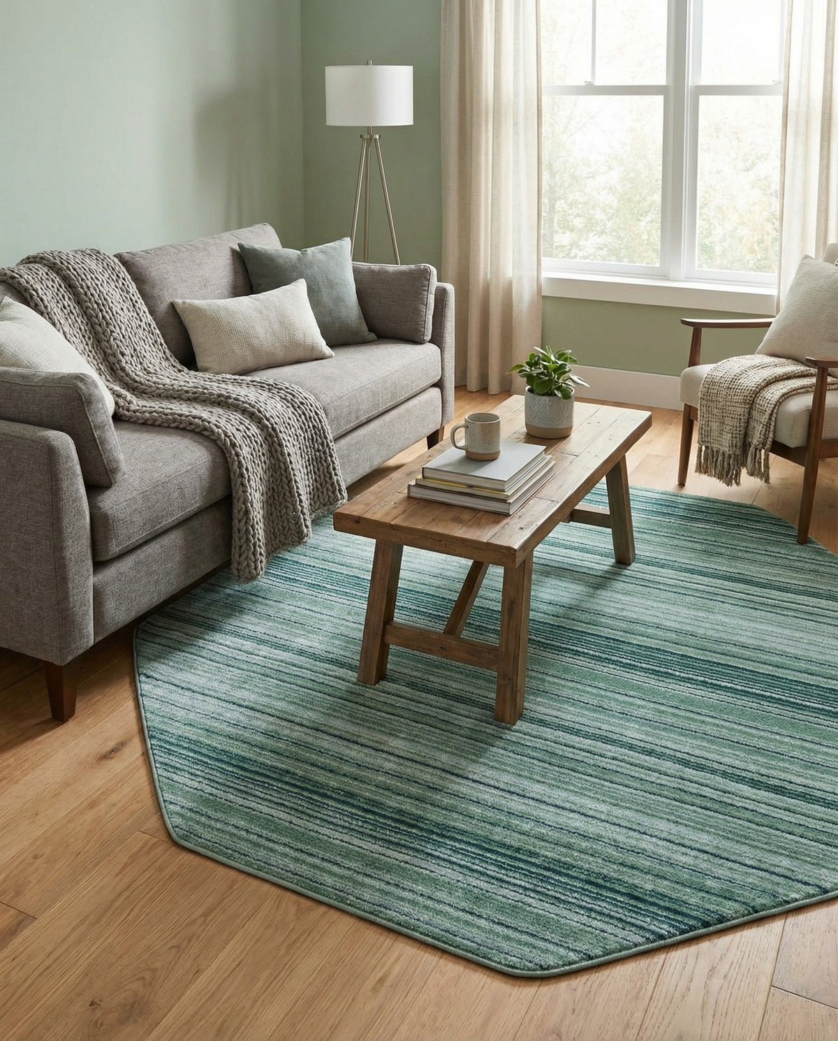 Jewel Oasis Collection Area Rug - Sapphire (Green) Octagon Green  lifestyle 96