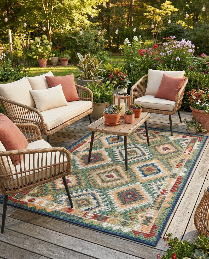 Coastal Terrace Collection Area Rug -  Sandbar Rectangle Green  lifestyle 28
