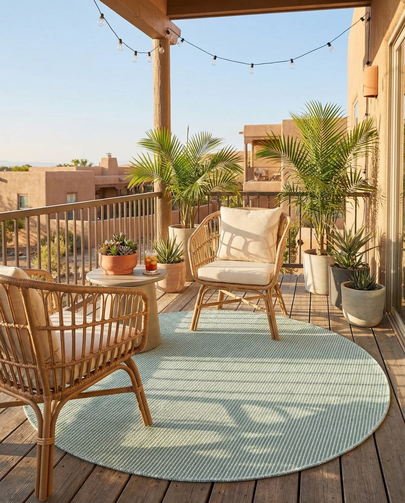 Jill Zarin Sedona Oasis Outdoor Collection Area Rug - Coconino (Palm Green) Round Palm Green  lifestyle 48