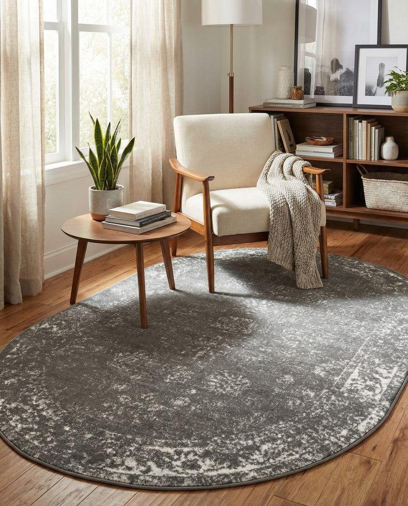 Riviera Elegance Collection Area Rug - Antibes (Dark Gray) Oval Dark Gray  lifestyle 97