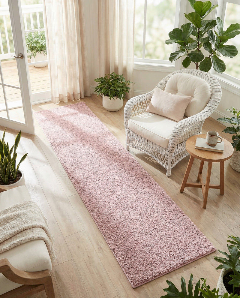Cozy Comfort Shag Collection Area Rug - Haven (Pink) Runner Pink  lifestyle 67