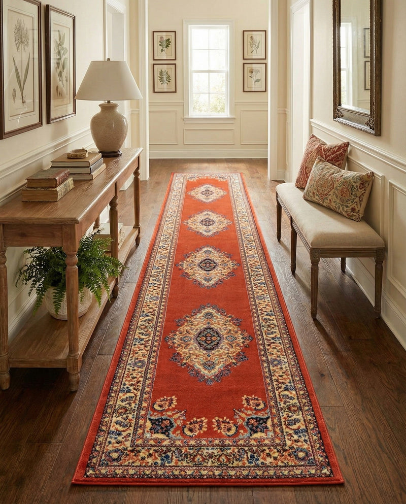 Tabriz Tapestry Collection Area Rug - Azerbaijan (Terracotta) Runner Terracotta  lifestyle 46