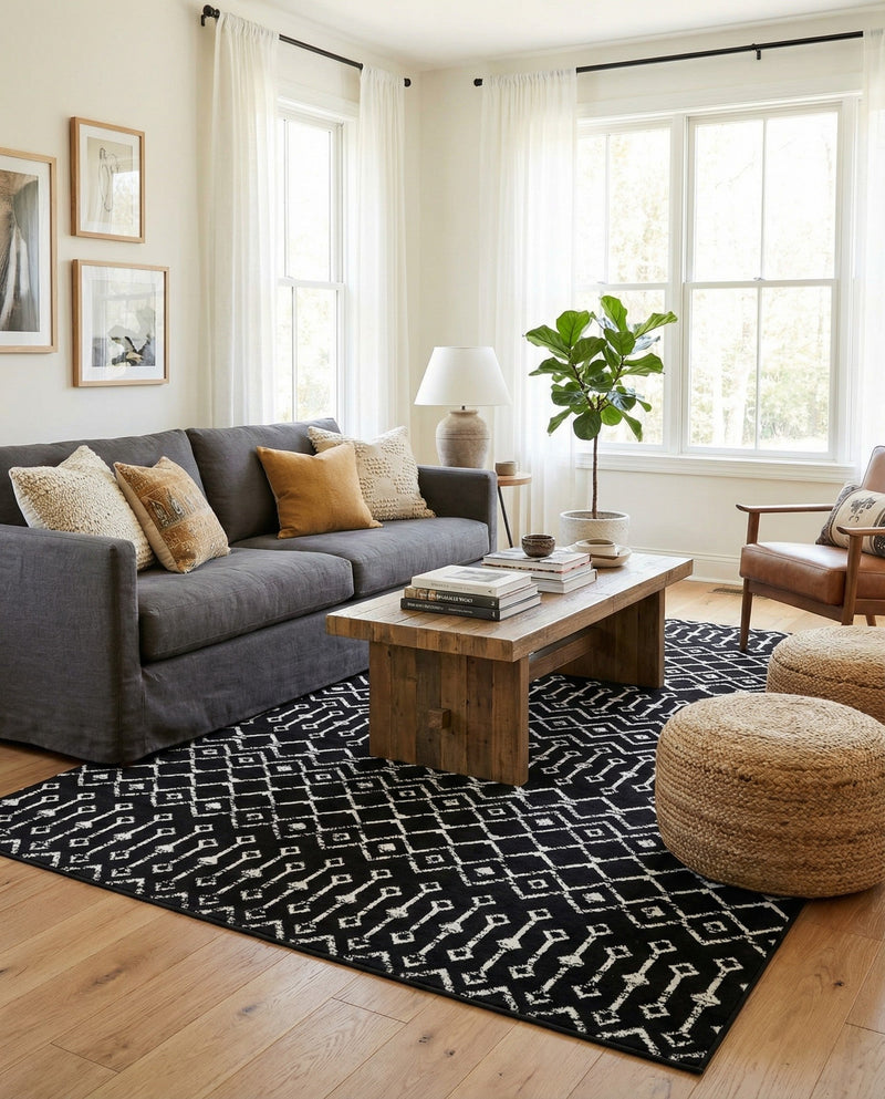 Marrakech Lattice Collection Area Rug - Medina (Black) Rectangle Black  lifestyle 14
