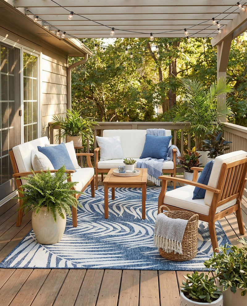 Seaside Blooms Collection Area Rug - Verdure (Blue) Rectangle Blue  lifestyle 24