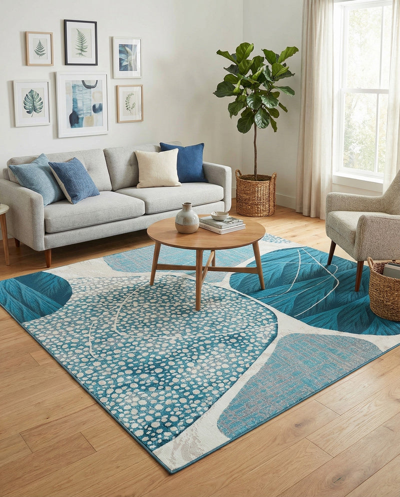 Urban Terrace Collection Area Rug -  Courtyard Square Blue and Ivory  lifestyle 68