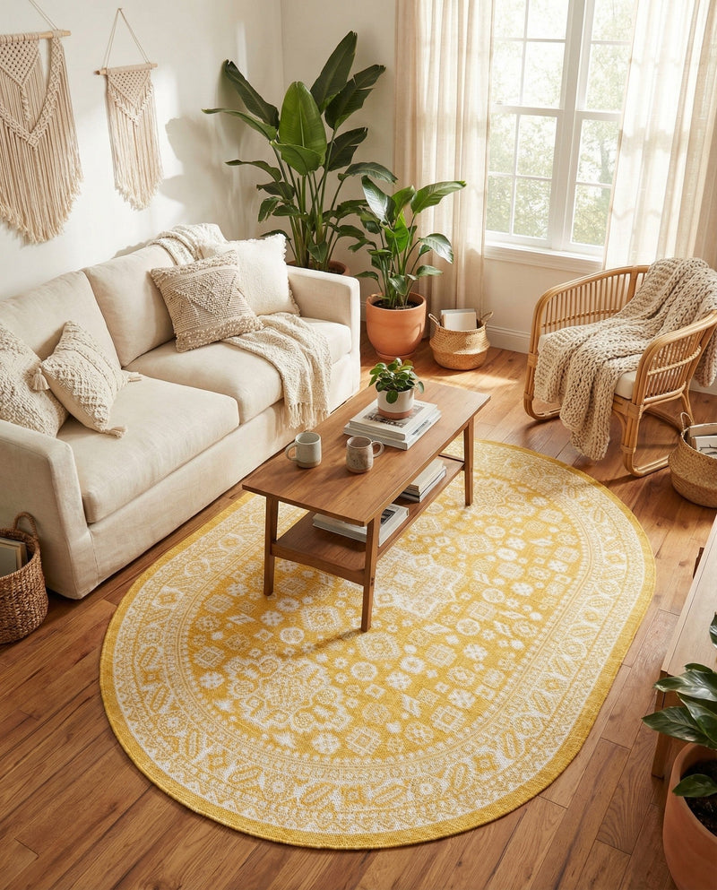 Tribal Terrace Treasures Collection Area Rug -  Incan Isle (Yellow) Oval Yellow  lifestyle 70
