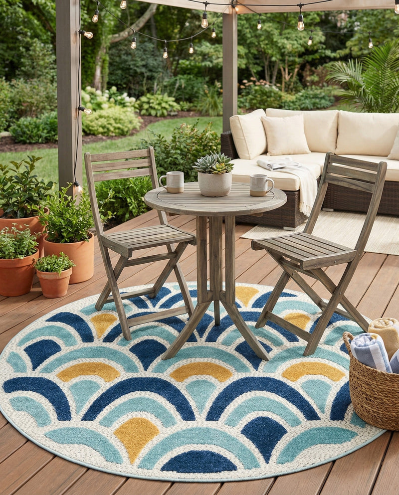 Caribbean Terrace Collection Area Rug -  Barbados Round Blue  lifestyle 22