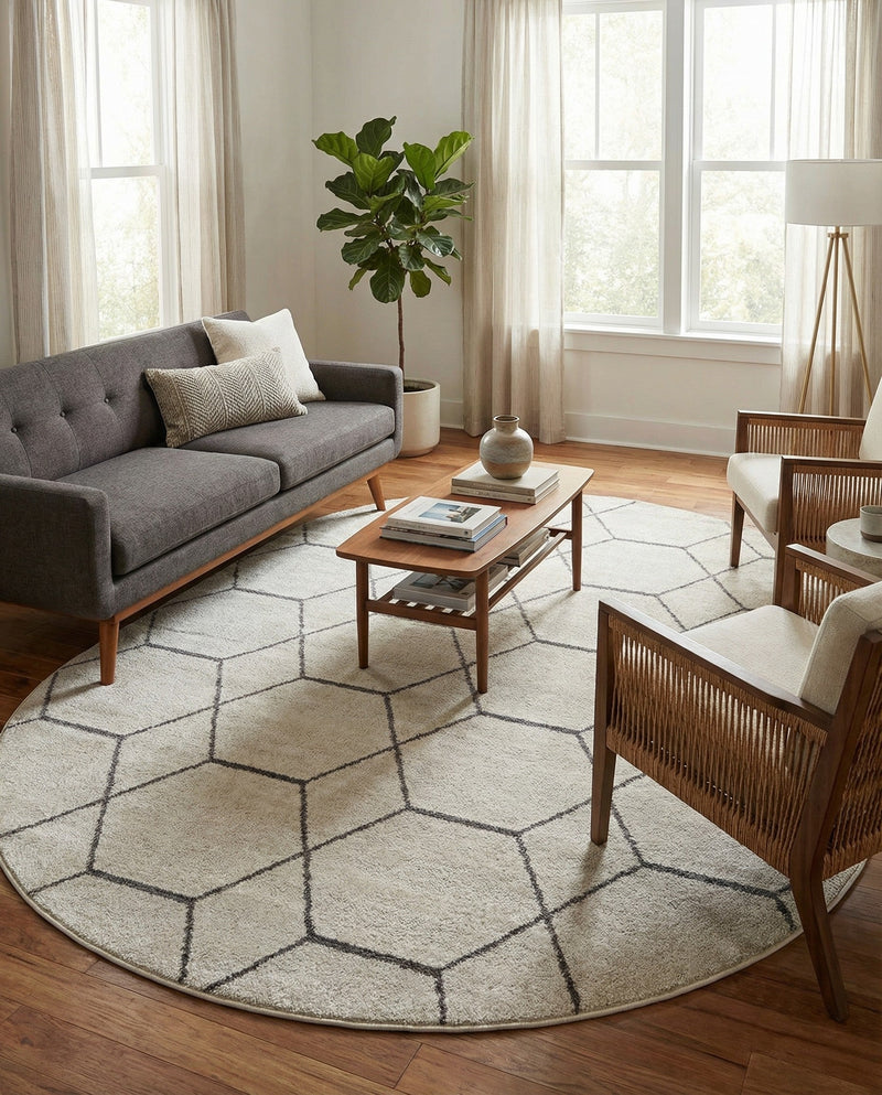 Trellis Mosaic Collection Area Rug - Arborville (Ivory) Oval Ivory  lifestyle 34