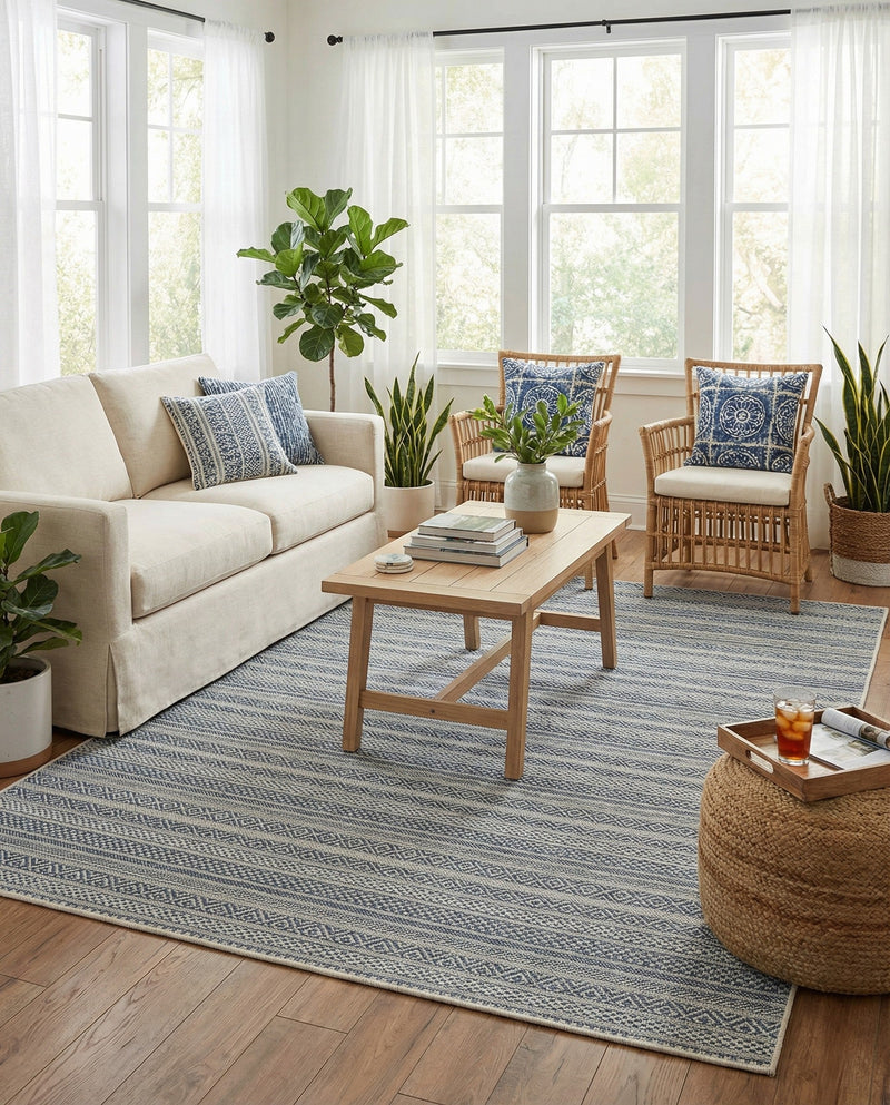 Seaside Stripes Collection Area Rug -  Boardwalk (Light Blue) Rectangle Light Blue  lifestyle 18