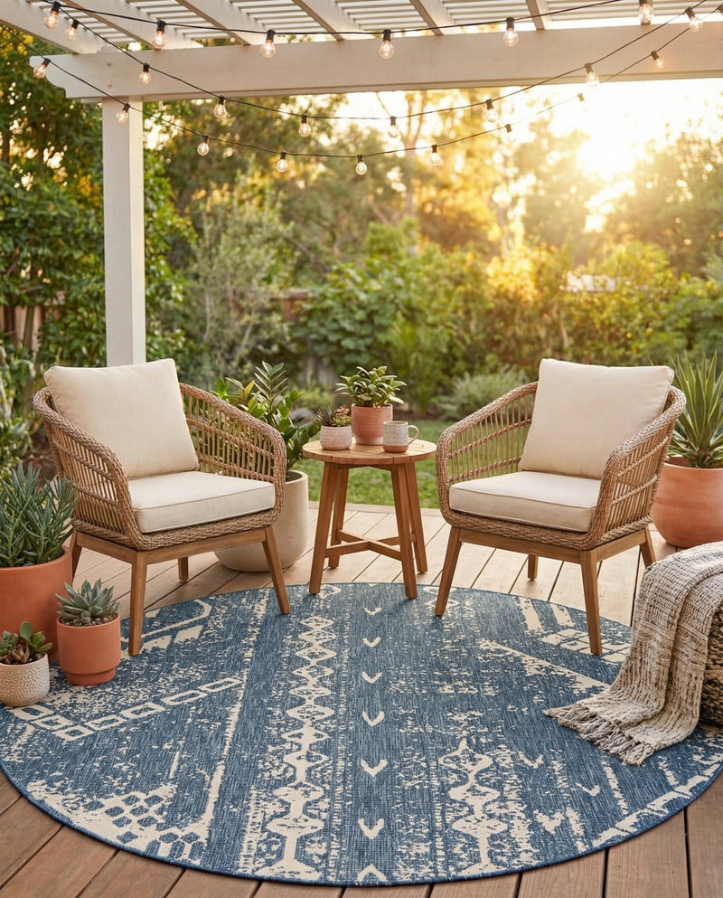 Desert Nomad Terrace Collection Area Rug - Sahara (Blue) Round Blue  lifestyle 70