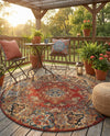 Patio Heritage Collection Area Rug -  Terrace Round Antique Red  lifestyle 76