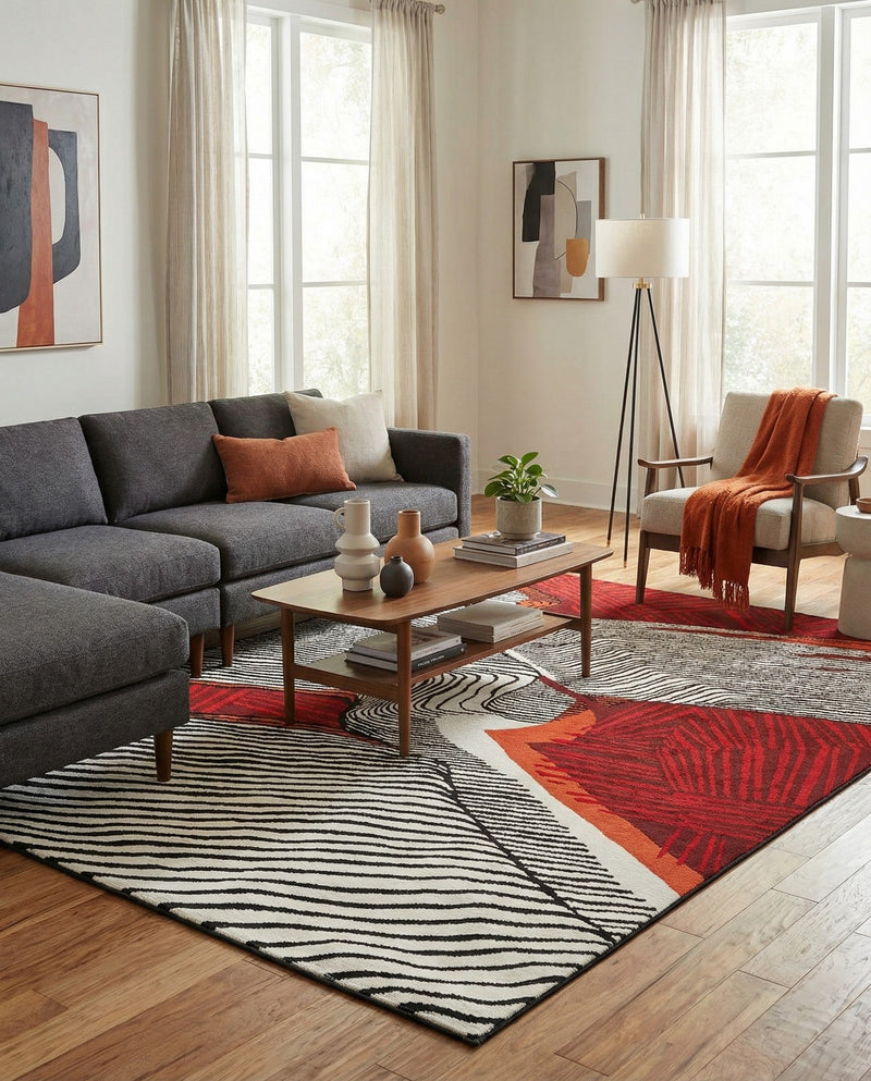 Urban Terrace Collection Area Rug -  Porch Rectangle Red and Black  lifestyle 4