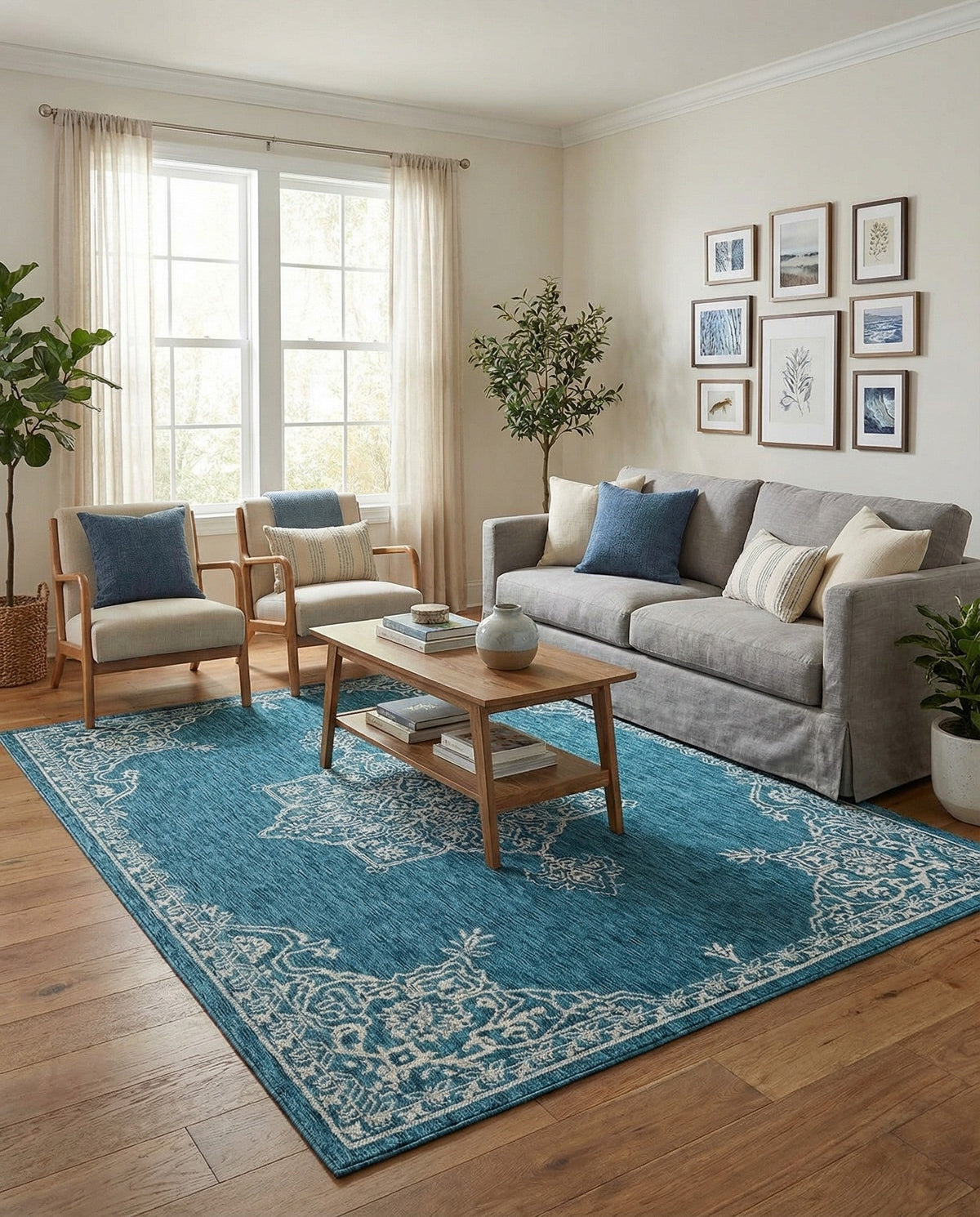Patio Heritage Collection Area Rug -  Charleston (Teal) Rectangle Teal  lifestyle 10
