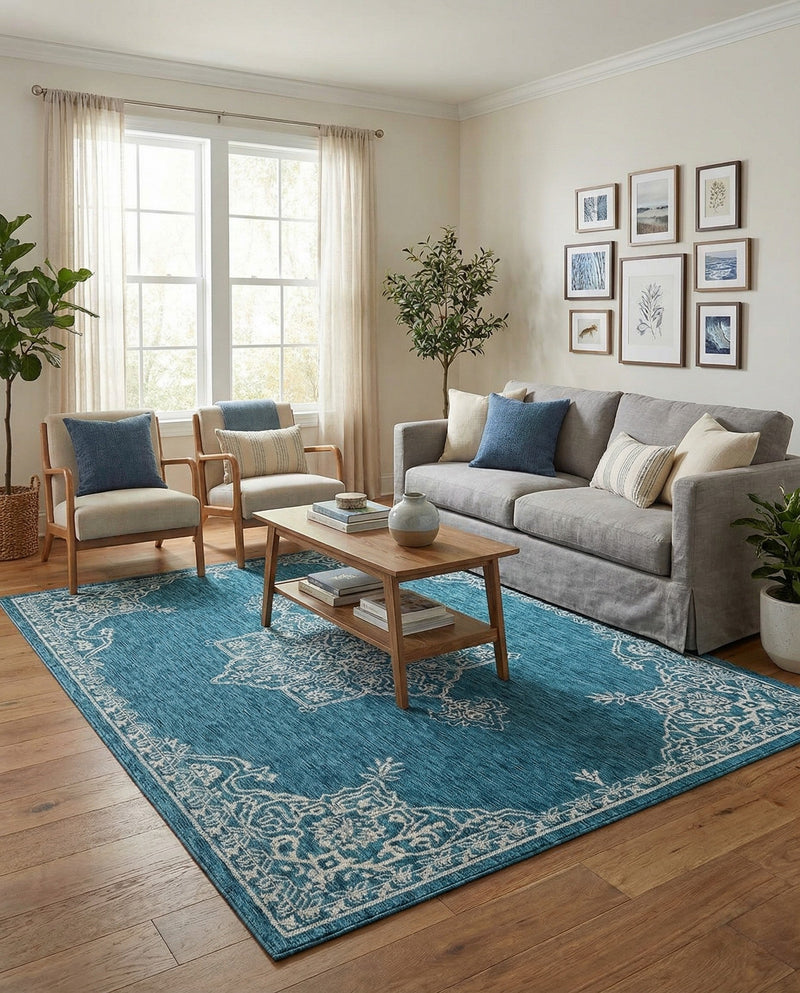 Patio Heritage Collection Area Rug -  Charleston (Teal) Rectangle Teal  lifestyle 10