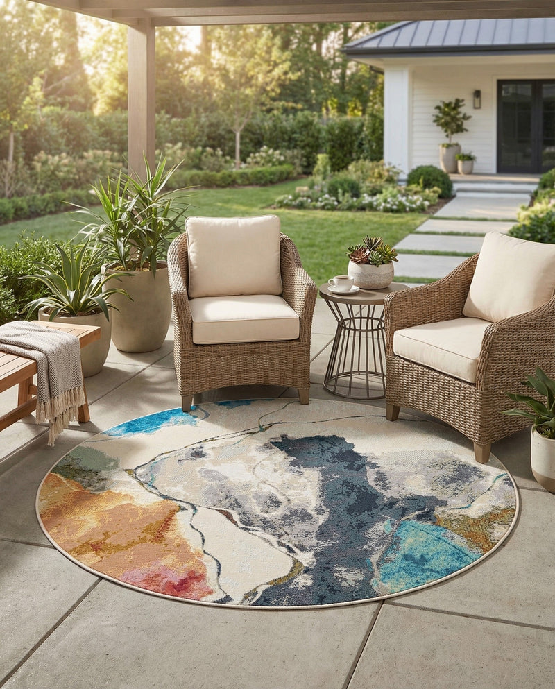Urban Terrace Collection Area Rug -  Arbor Round Multi  lifestyle 55