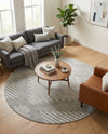 Seychelles Stripes Collection Area Rug - Mahe (Gray and Ivory) Round Gray and Ivory  lifestyle 46