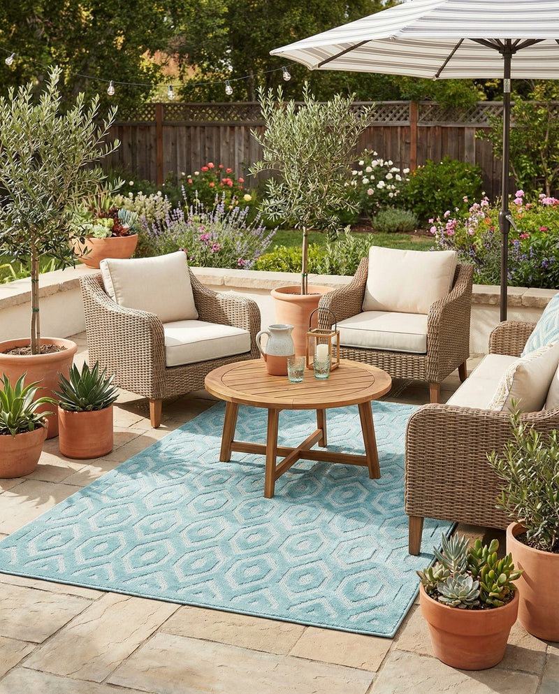 Garden Lattice Charm Collection Area Rug - Arbor (Aqua) Rectangle Aqua  lifestyle 7