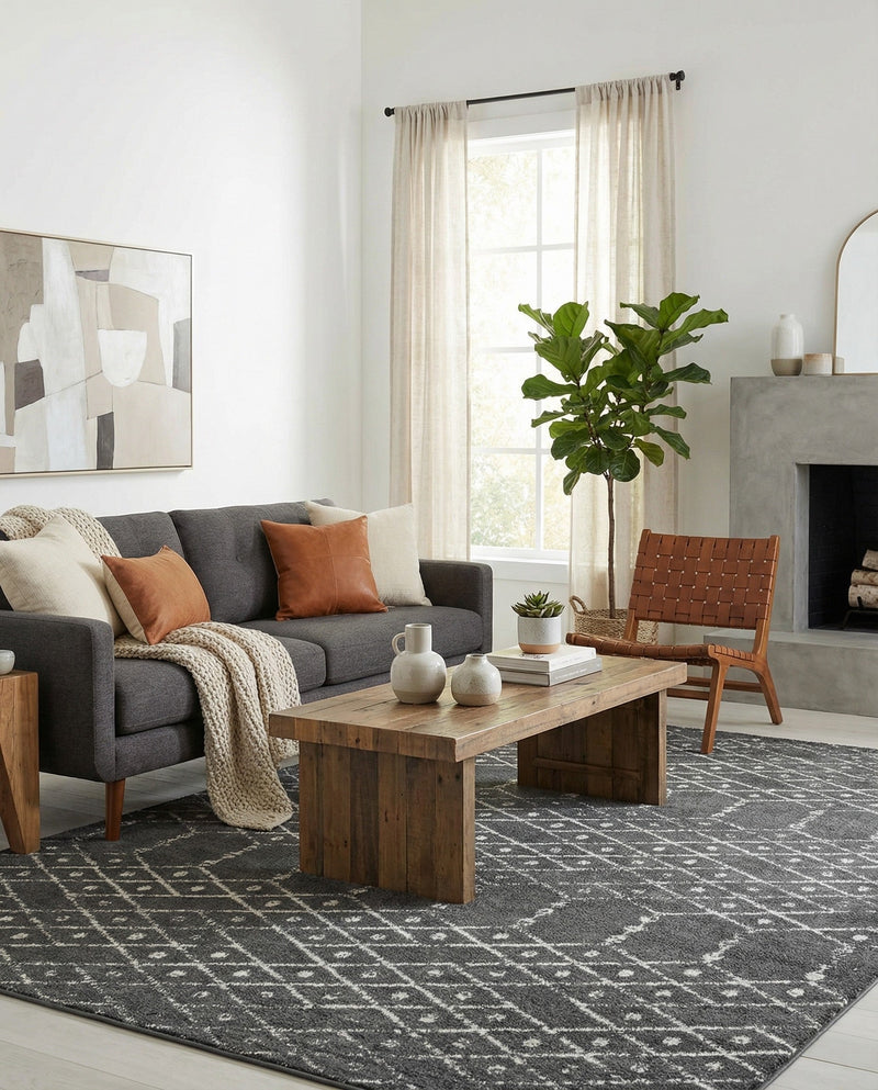 Marrakesh Lattice Collection Area Rug - Casablanca (Charcoal Gray) Rectangle Charcoal Gray  lifestyle 4