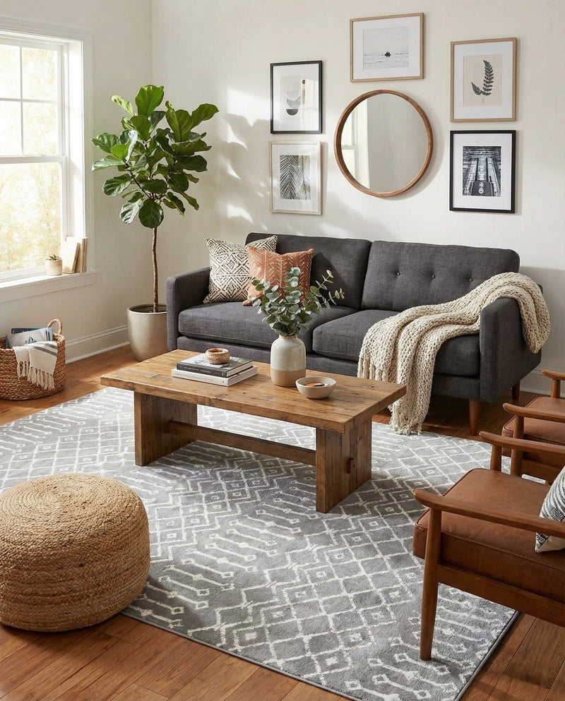 Marrakech Lattice Collection Area Rug - Medina (Gray) Rectangle Gray  lifestyle 5