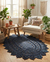 Woven Seaside Jute Collection Area Rug - Coastalhaven (Navy Blue) Oval Navy Blue  lifestyle 10