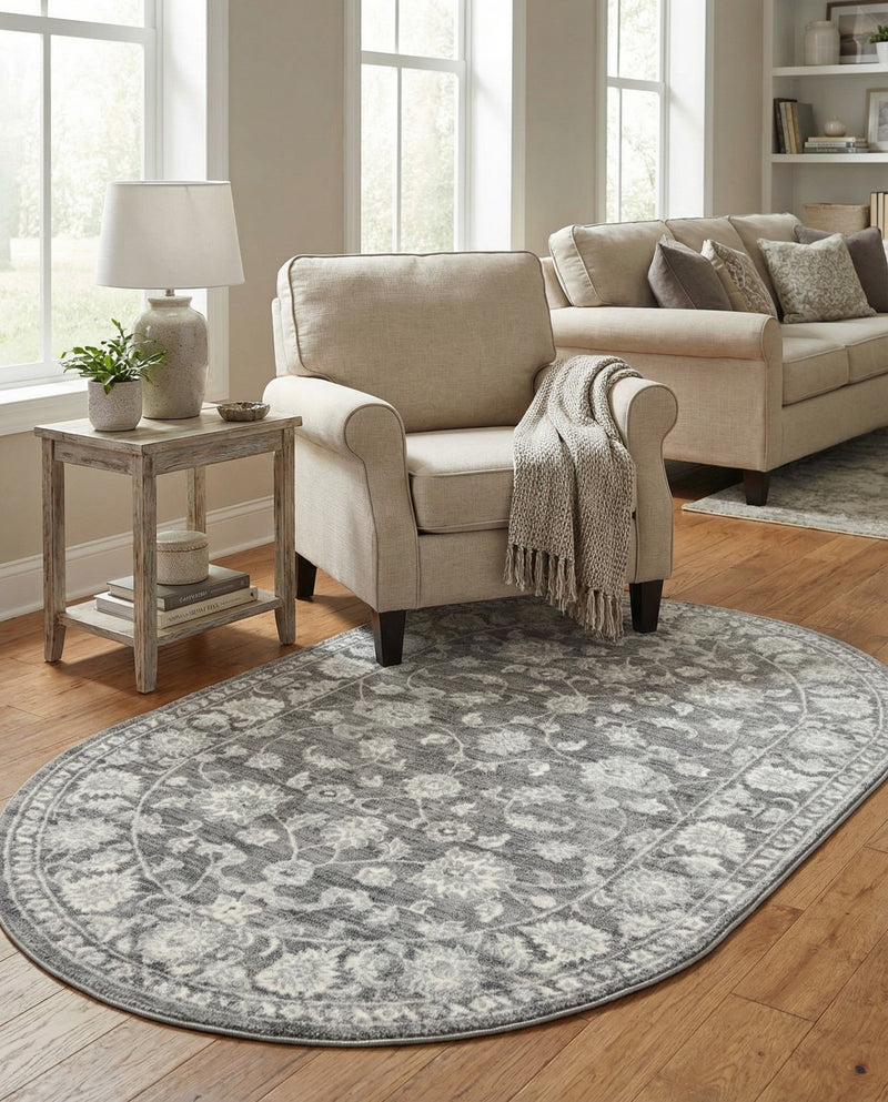 Charleston Elegance Collection Area Rug -  Seaport (Gray) Oval Gray  lifestyle 53