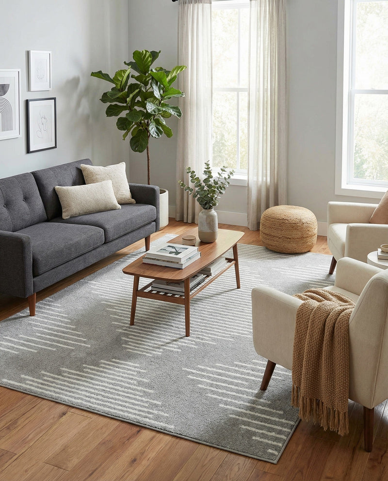 Seychelles Stripes Collection Area Rug - Mahe (Gray and Ivory) Rectangle Gray and Ivory  lifestyle 12