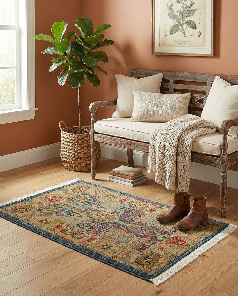 Persian Elegance Collection Area Rug -  Khorramabad Rectangle Navy Blue  lifestyle 7