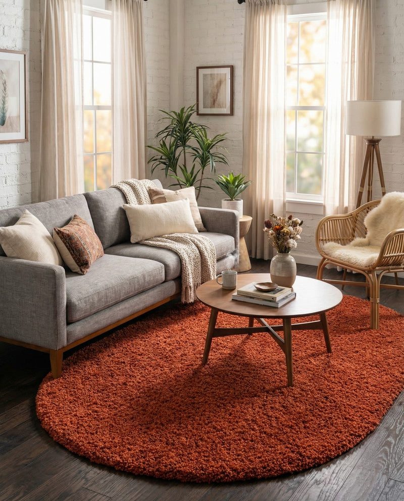 Plush Oasis Collection Area Rug - Serenity (Terracotta) Oval Terracotta  lifestyle 50