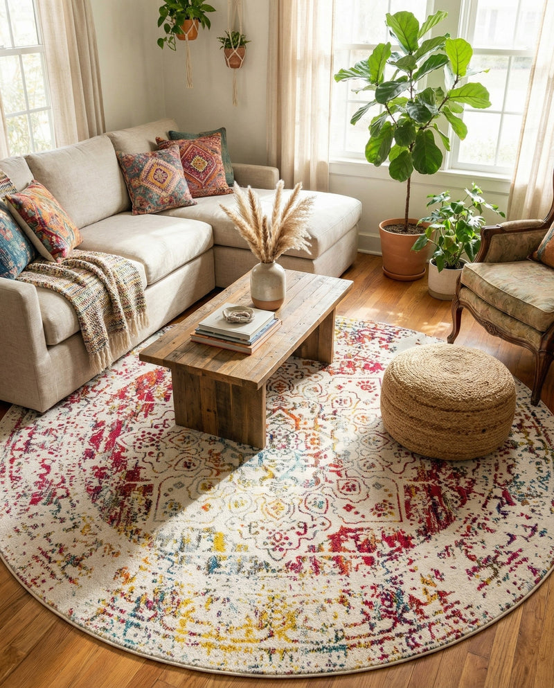 Georgetown Rugs Collection Area Rug - Dupont (Light Multi) Round Light Multi  lifestyle 91