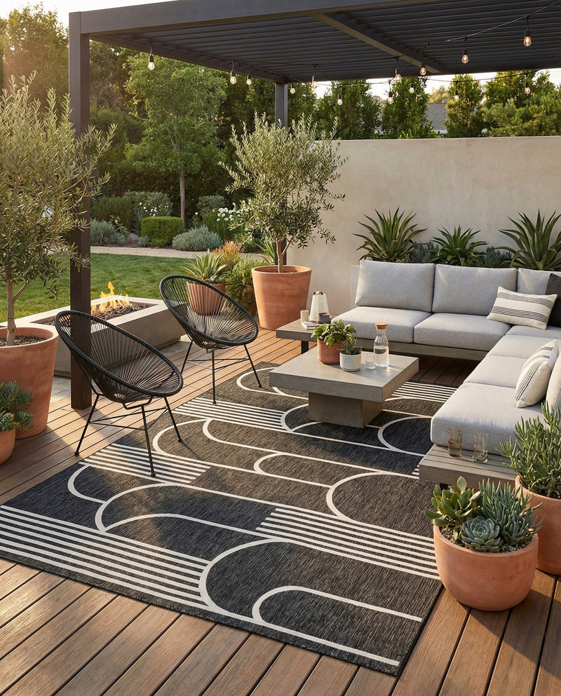 Urban Terrace Collection Area Rug -  Greenwich Rectangle Black and White  lifestyle 35