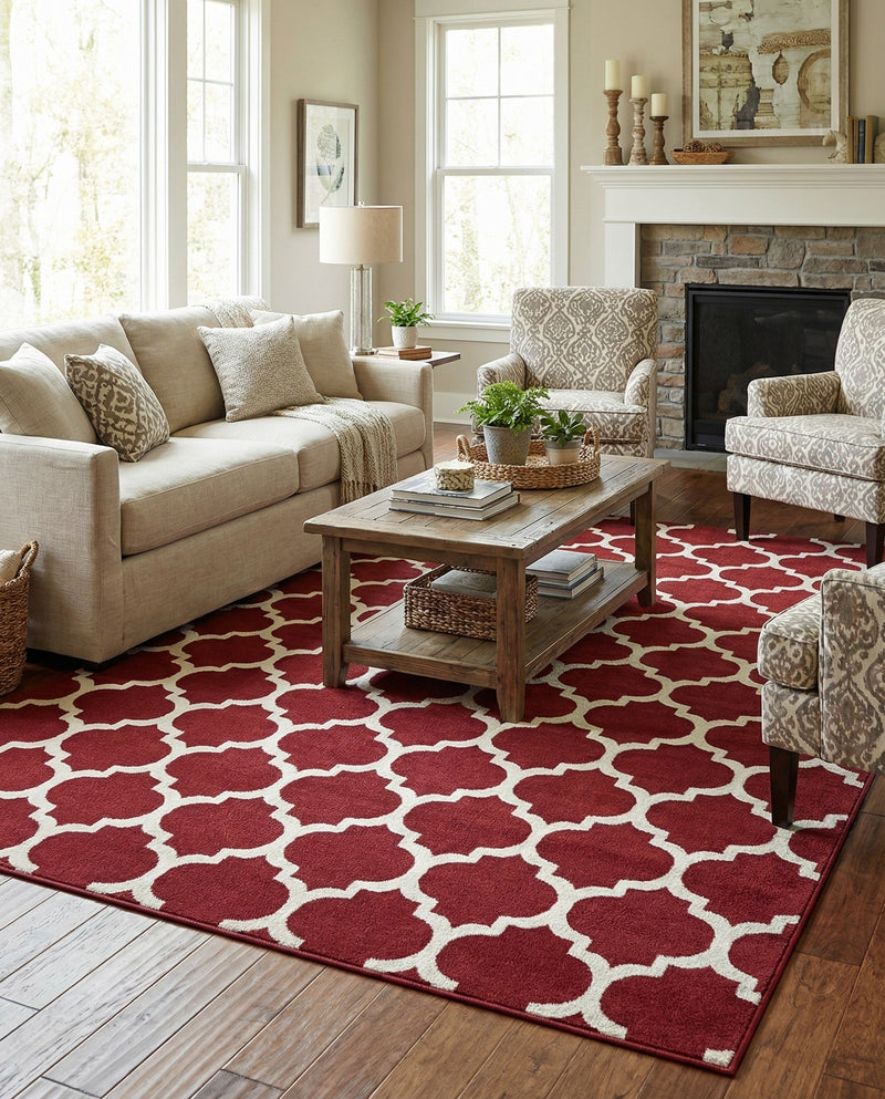 Lattice Gardens Collection Area Rug -  Bloomfield (Dark Terracotta) Rectangle Dark Terracotta  lifestyle 6