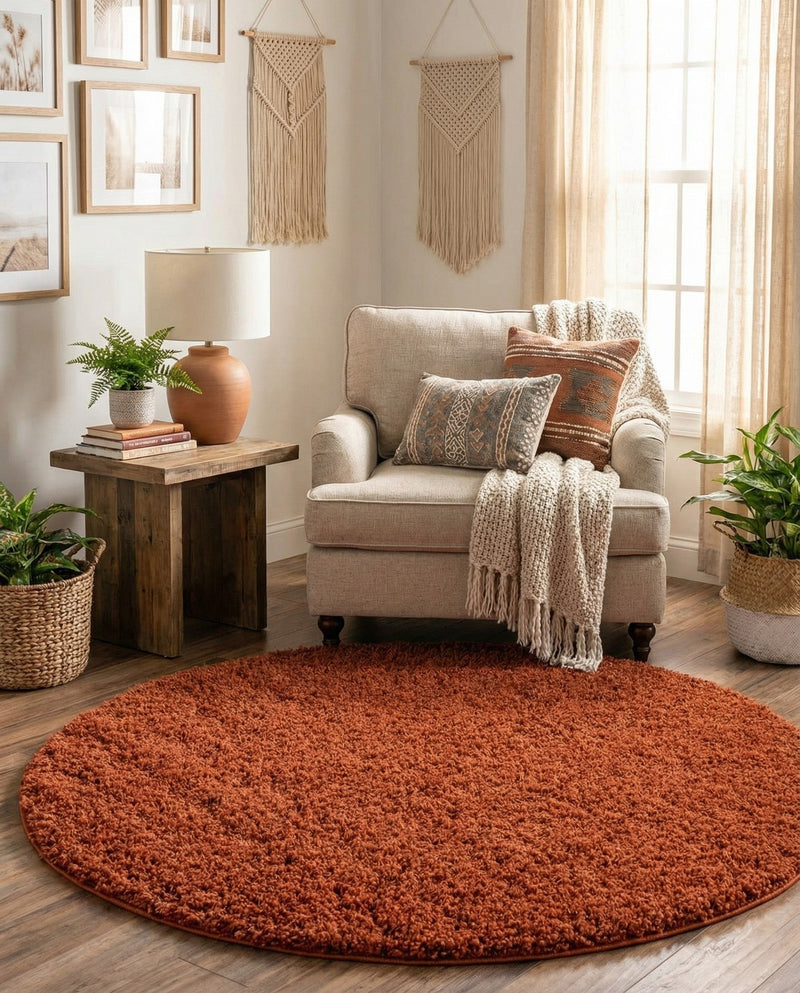 Plush Oasis Collection Area Rug - Serenity (Terracotta) Round Terracotta  lifestyle 37