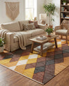 Thar Cotton Collection Area Rug -  Munnar Rectangle Brown Yellow Black  lifestyle 17