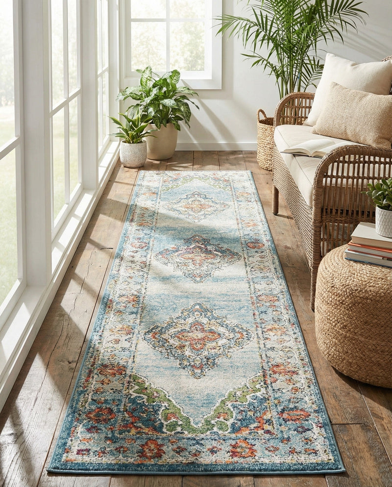 Savannah Soiree Collection Area Rug - Serengeti (Blue) Runner Blue  lifestyle 53